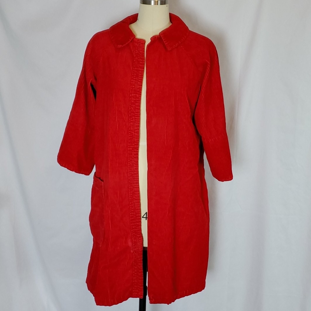 Carol Brent, S, vtg red corduroy jacket robe AS IS